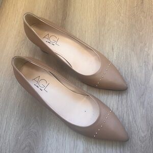 AGL Beige Pointed Toe Heels with Stud Accents
